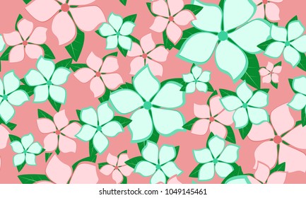 Seamless Flower Pattern in Pastel Color Design. Beautiful Spring Background in Vintage Style. Seamless Flowers with Petals for Banner, Textile, Fabric, Wallpaper, Postcard, Invitation, Paper, Wrapping