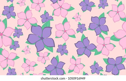 Seamless Flower Pattern in Pastel Color Design. Beautiful Spring Background in Vintage Style. Seamless Flowers with Petals for Banner, Textile, Fabric, Wallpaper, Postcard, Invitation, Paper, Wrapping