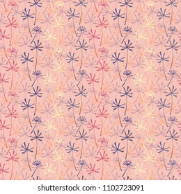Seamless Flower Pattern. Pink Background. Hand drawn vector stock illustration.