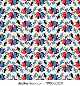 Seamless flower pattern with pink,  blue and black elements on yellow background