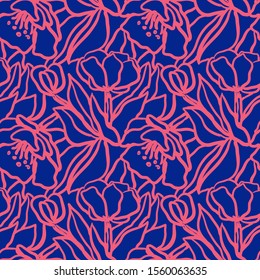 Seamless flower pattern. Poppy outline background. Textile or wrapping paper design.
