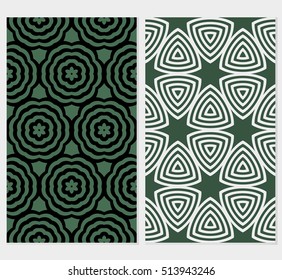 seamless flower pattern set. abstract vector illustration. silver, black on green. for design invitation, background, wallpaper