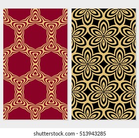 seamless flower pattern set. abstract vector illustration. gold line. for design invitation, background, wallpaper
