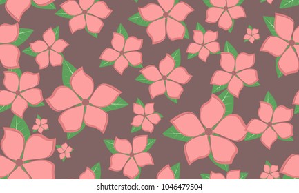 Seamless Flower Pattern in Shades of Red. Beautiful Spring Background in Vintage Style. Seamless Flowers with Leaves for Banner, Textile, Fabric, Wallpaper, Postcard, Invitation, Paper, Wrapping, Card