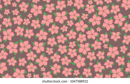 Seamless Flower Pattern in Shades of Red. Beautiful Spring Background in Vintage Style. Seamless Flowers with Leaves for Banner, Textile, Fabric, Wallpaper, Postcard, Invitation, Paper, Wrapping, Card