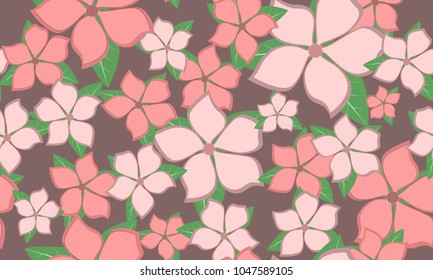 Seamless Flower Pattern in Shades of Red. Beautiful Spring Background in Vintage Style. Seamless Flowers with Leaves for Banner, Textile, Fabric, Wallpaper, Postcard, Invitation, Paper, Wrapping, Card