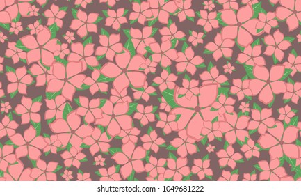 Seamless Flower Pattern in Shades of Red. Beautiful Spring Background in Vintage Style. Seamless Flowers with Leaves for Banner, Textile, Fabric, Wallpaper, Postcard, Invitation, Paper, Wrapping, Card