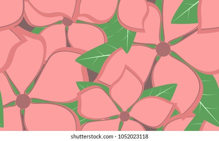 Seamless Flower Pattern in Shades of Red. Beautiful Spring Background in Vintage Style. Seamless Flowers with Leaves for Banner, Textile, Fabric, Wallpaper, Postcard, Invitation, Paper, Wrapping, Card