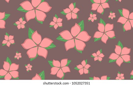 Seamless Flower Pattern in Shades of Red. Beautiful Spring Background in Vintage Style. Seamless Flowers with Leaves for Banner, Textile, Fabric, Wallpaper, Postcard, Invitation, Paper, Wrapping, Card