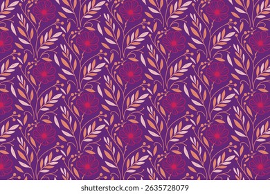 seamless flower pattern in single line with rose and cotton sketch for fabric pillow and kitchen fabric design

