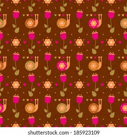 seamless flower pattern with snails