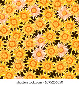 Seamless Flower Pattern. Stylized Gerbera or Daisy. Vector Decorative Flowers in Hipster Style. African Camomile Gasania. Seamless Flower Ornament for Print, Cloth, Textile, Fabric, Paper, Wrapping.