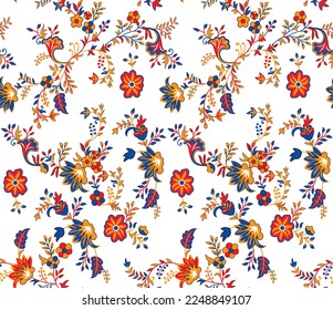 Seamless Flower Pattern, Textile Floral pattern vector White Background