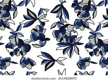 Seamless flower pattern. Textile print and hand flower pattern design  on the dark white background. Seamless pattern design for textile. For textile and fashion. Hand flower pattern design. 