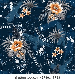 Seamless flower pattern. Textile print and hand flower pattern design. Seamless pattern design for textile.Green flower.For textile and fashion. Tropical design