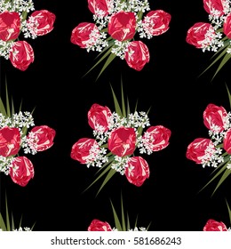 Seamless flower pattern with tulips. Floral romantic background for textile, cover, wallpaper, gift packaging, printing, scrapbooking.