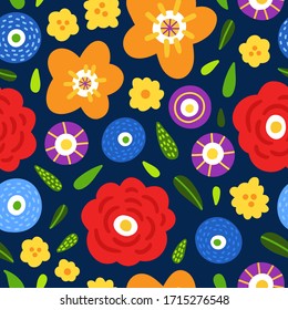 Nahtlose Blumenmuster. Vektorillustration, floraler Hintergrund mit hellen bunten Blumen und Pflanzen