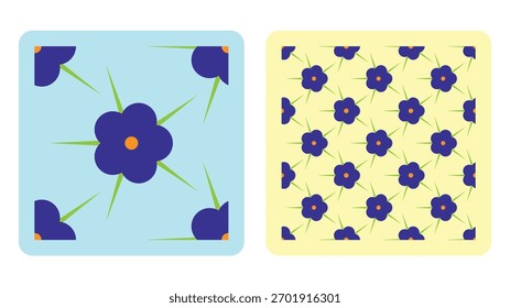 Vetor de padrão de flor sem costura simples colorido pronto