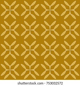 Seamless flower pattern vector.  Simple design line yellow on gold background 