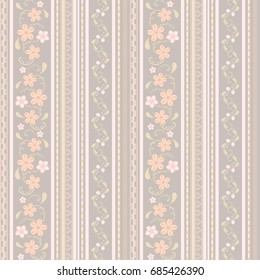seamless flower pattern with vertical stripes. vector background  in pale pastel colors