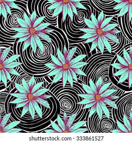 Seamless flower pattern in vintage style with hand drawn elements. Vector illustration for your graphic design.