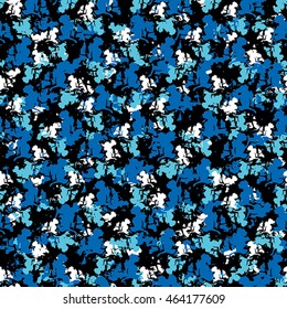 Seamless flower pattern with violet, blue and white elements on black background