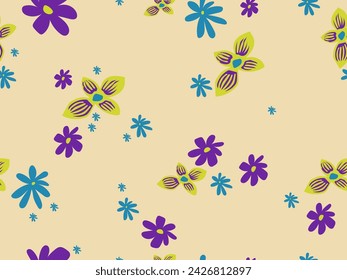 Seamless flower pattern. Violet, pruple, blue, yellow, oсhre colors.