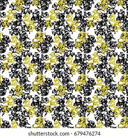 Seamless flower pattern with yellow and black elements on white background 