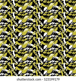Seamless flower pattern with yellow and white elements on black background