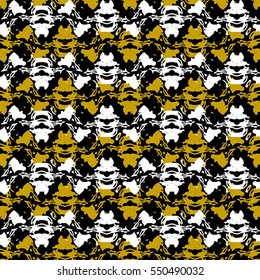 Seamless flower pattern with yellow and white elements on black background