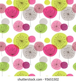 Seamless flower pink green retro background pattern in vector