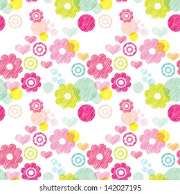 Seamless flower pink summer blossom retro background pattern in vector