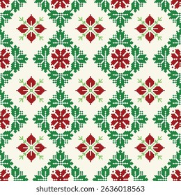 Seamless flower pixel pattern ready to be arranged in Christmas event.Pixel patterns can also be customized to include specific shapes or icons, adding a personal or thematic element to the decor.