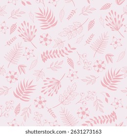 Padrão de flores, plantas e folhas sem costura. Design vetorial, fundo e papel de parede.