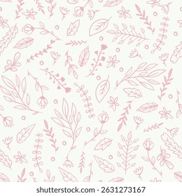 Seamless flower, plant, and leaf pattern. Vector design, background, and wallpaper.