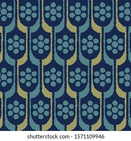 Seamless flower repeat pattern vector blue green (AI file with embedded pattern swatch and editable global color swatches)