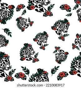 Seamless Flower Rose Tiger Pattern