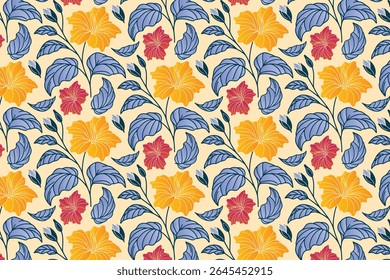 padrão de esboço de flor sem costura com elementos de flor de algodão e textura de doodle moderno para tecido, envoltório de presente e itens de cozinha


