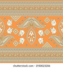 Seamless flower textile border pattern
