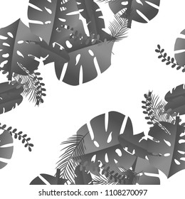 Seamless flower tropical leaf pattern. Botany flora decoration. Vector drawing.