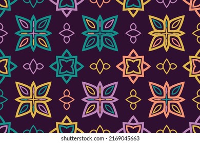 Seamless flower with wallpaper background. Colorful ethnic round ornamental mandala. Trendy pattern. Vector illustration design or  ikat, batik for fabric, textile, interior design elements, 
