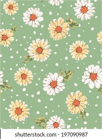 seamless flower,daisy print pattern green background
