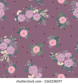 Seamless flowering bright pattern in small garden flowers of zinnia. Millefleur. Floral background for textile, wallpaper, covers, surface, print, gift wrap, scrapbooking, decoupage.