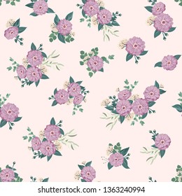 Seamless flowering bright pattern in small garden flowers of zinnia. Millefleur. Floral background for textile, wallpaper, covers, surface, print, gift wrap, scrapbooking, decoupage.