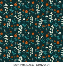 Seamless flowering field on dark background