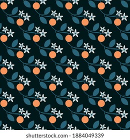 Seamless flowering orange branches pattern