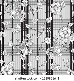 seamless flower,paisley and checks pattern
