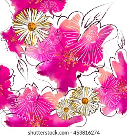 Seamless flowers background from blots. Vector