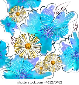 Seamless flowers background from blots. Vector