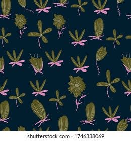 Seamless flowers background. Flowers of different sizes. Cornflowers, bluebells.